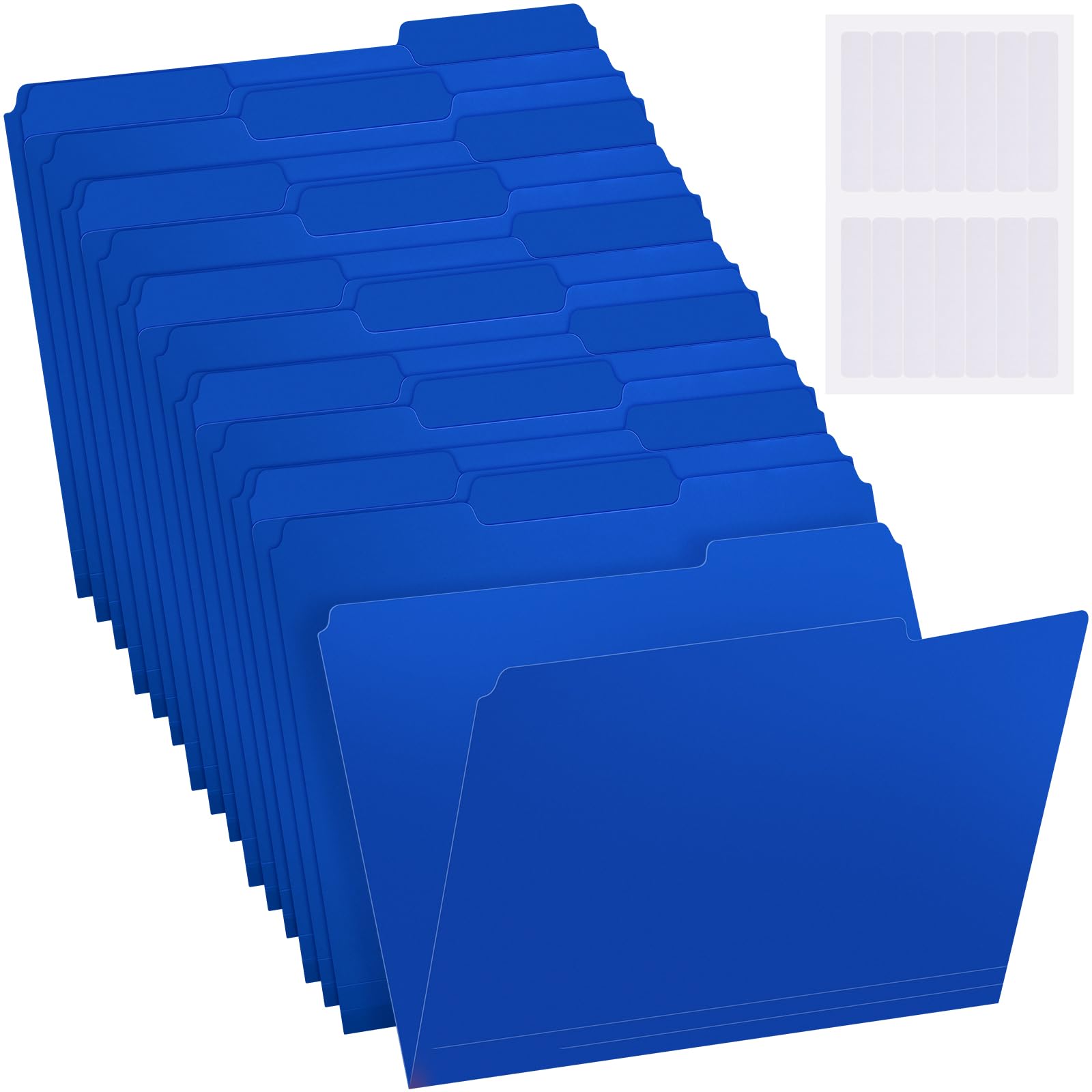 Photo 1 of Moinchore 48 Pack Colored Plastic File Folders with Tabs and Sticky Labels Sturdy 1/3 Cut Tab Manila File Folders Letter Size 8. 5 x 11 Inch for Office Home Supplies Organizer Documents(Blue)