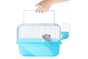 JONS NTY Small Hamster Cage, Hamster Travel Carrier, Travel Cage, Portable, Hand-held, Breathable, Easy to Clean Carry, for Short Trip, Visit to The Pet Clinic, for Small Size Hamsters, Blue