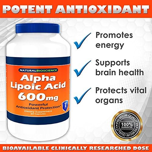 Alpha Lipoic Acid (ALA) 600mg, High Potency ALA Supplement, Powerful Antioxidant, Supports Normal Blood Sugar Levels, 600mg of Pure ALA (Alpha Lipoic Acid) per Capsule, Natural Supplement, 60 Count