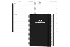 HEVEBOIK Planner 2026 - A5 Weekly & Monthly Planner Spiral Bound, January 2026 - December 2026, with Flexible Cover, Tabs, Inner Pocket, 6.4" x 8.5", Black