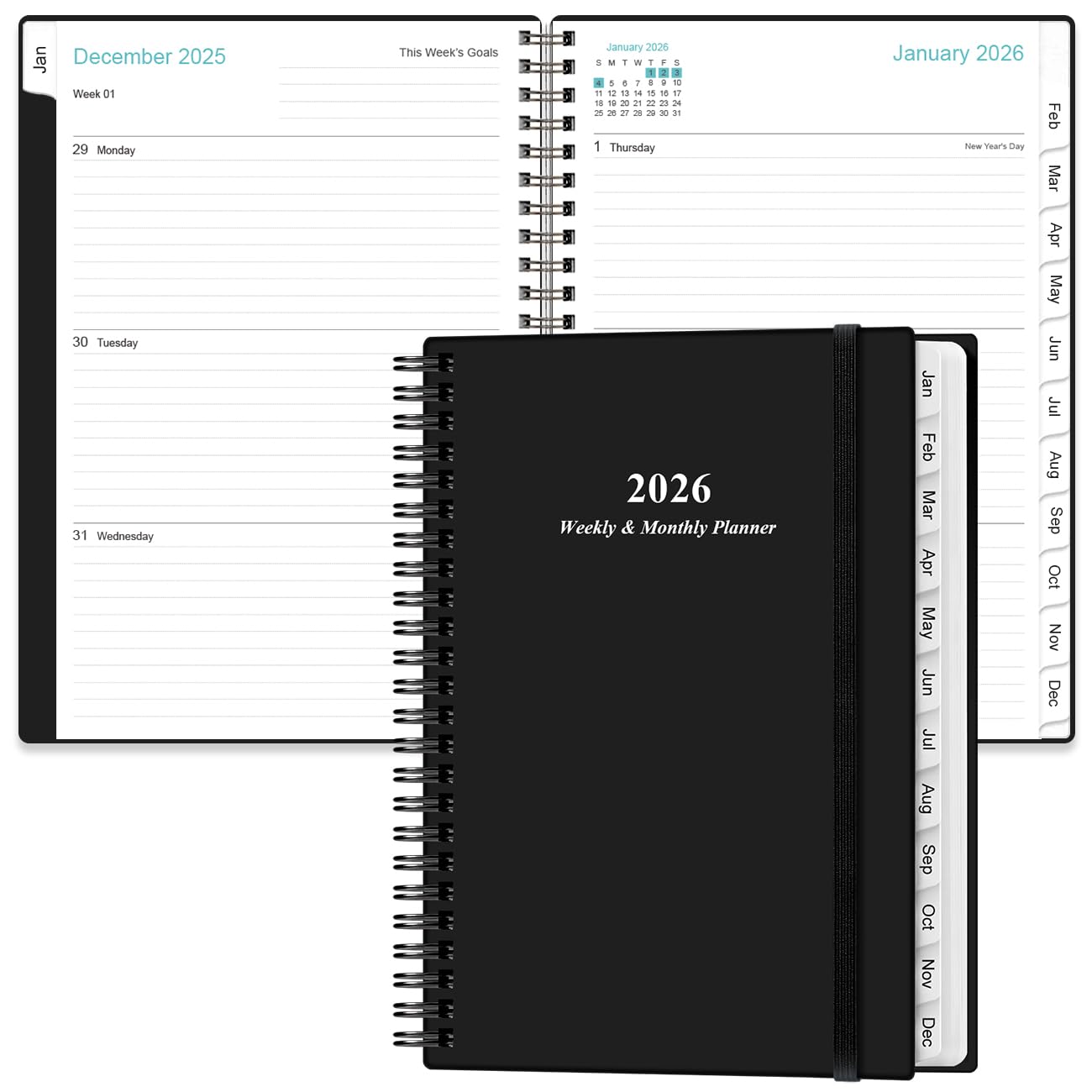 2024-2025 Planner - A5 Weekly & Monthly Planner & Journal to Track Goals, July 2024 - June 2025, 6.4" x 8.5" with Flexible Cover, Tabs, Strong Twin-Wire Binding, Inner Pocket, Black