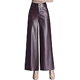 HaoMay Women's High Waist Wide Leg PU Faux Leather Cropped Pants Culottes