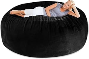 ZGLCQSGY Bean Bag Chair (It was Only A Cover,Not A Full Bean Bags) Cushioned Bean Bag Chair 6ft Big Round Soft Fluffy Pv Velvet Big Bean Bag Cover Living Room Furniture,Black