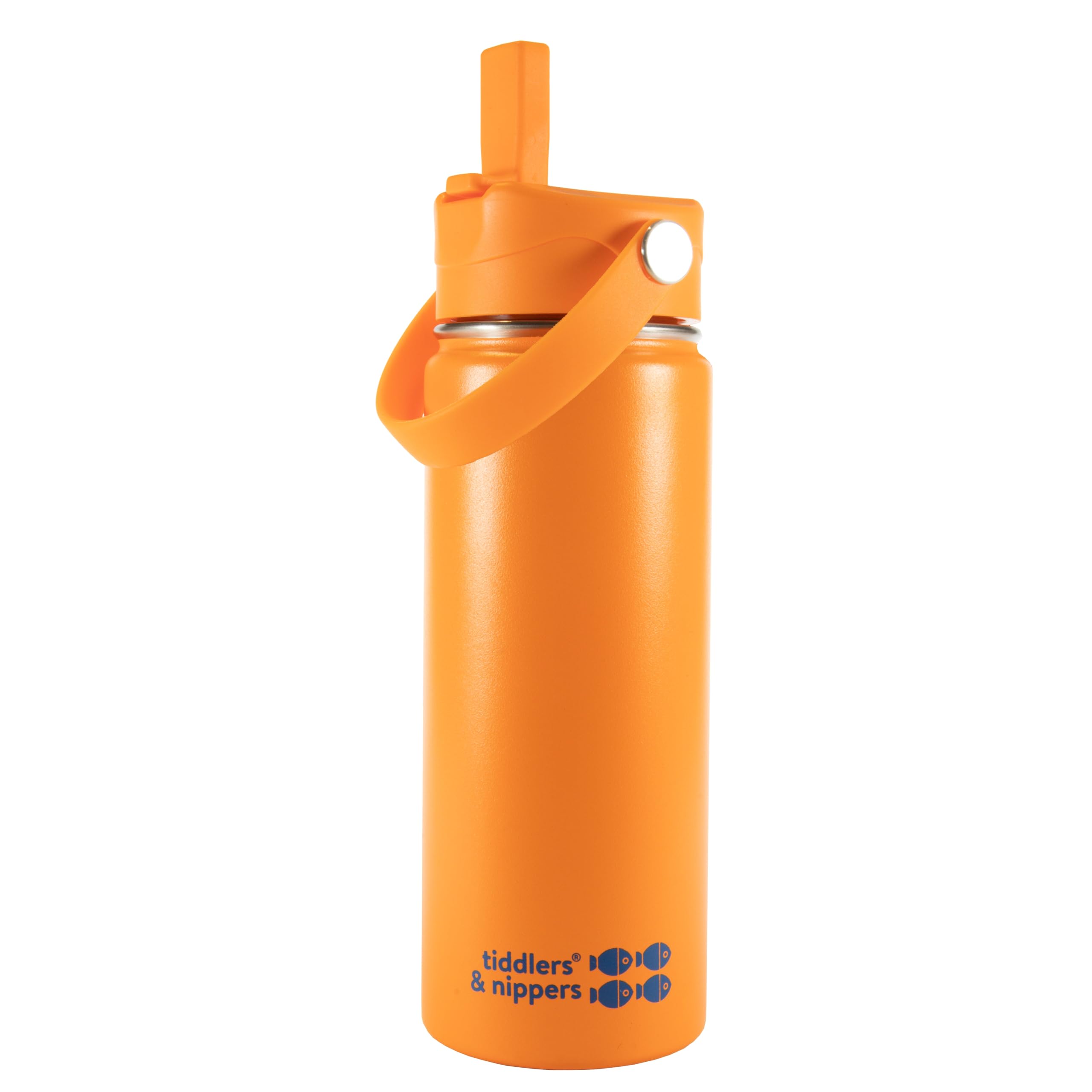 tiddlers & nippers Stainless Steel Vacuum Insulated Double Wall Kids Reusable Water Bottle with Leak Proof Straw 500ml | Keeps Cool for 24hrs & Warm for 10hrs + (Orange)
