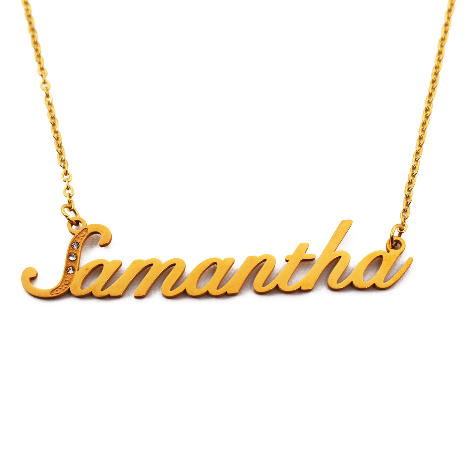 Samantha Name Necklace Personalised Gold Plated Custom Dainty Name Pendants, Jewellery for Ladies, Girlfriend, Mother, Sister, Friends