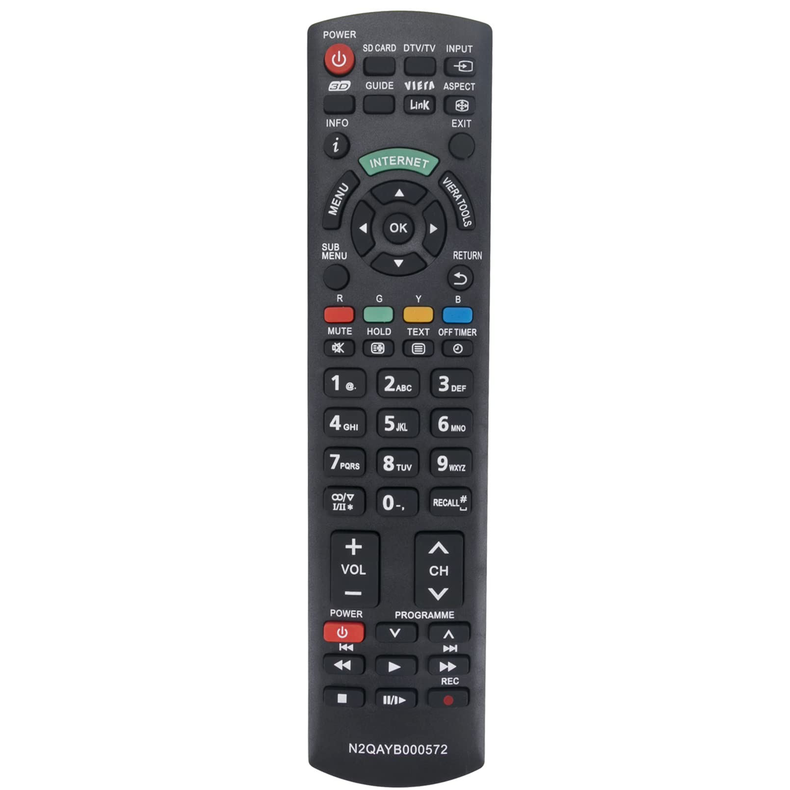 VINABTY N2QAYB000572 Replaced Remote Control fit for Panasonic Viera LCD TV TX-P42GT30Y TX-P42GTF32 TX-P42GTF32J TX-P42GTN33 TX-P42GTS31 TX-P42GTX34 TX-P42ST30B TX-P42ST30E TX-P42ST30J TX-P42ST31B