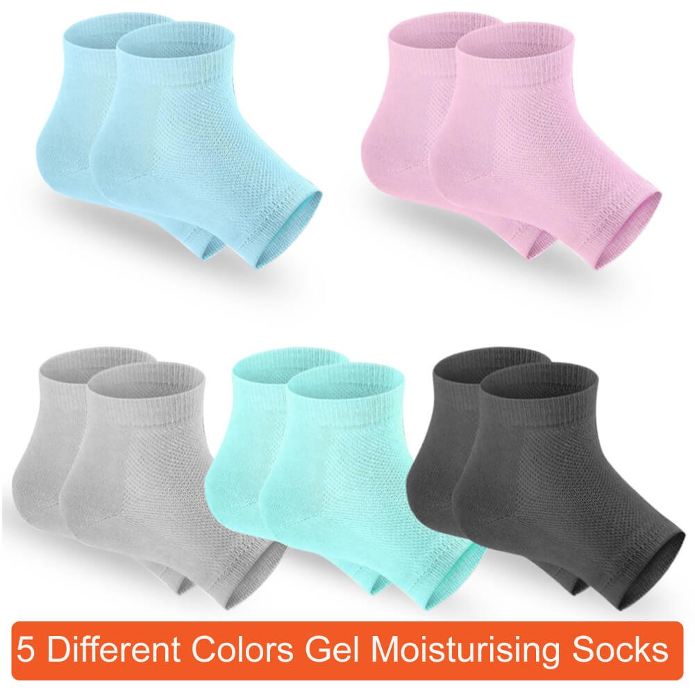 Selizo 5 Pairs Moisturizing Gel Heel Socks Open Toe Socks for Dry Hard Cracked Heels, 5 Colors : Beauty