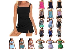 Leodye Two Piece Tankini Swimsuit for Women 2024 Tummy Control Skirt Swimsuit Push up Swimwear Plus Size Ruched Bathing Suit