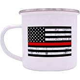 Rogue River Tactical Firefighter The Thin Red Line Flag Camp Mug Enamel Camping Coffee Cup Gift Fire Fighter Department FD