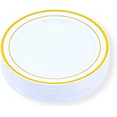 Crystal Ridge Tableware 120-Piece Salad Plastic Plates Set - Premium Disposable Plates for Party, Wedding - White with Gold Rim