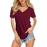 Amoretu Womens T Shirts V Neck Short Sleeve Tshirt Basic Tee Curved Hem Tops