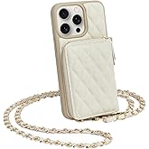 LAMEEKU Designed for iPhone 14 Pro Max, Crossbody Chain Shockproof RFID Case for Women Compatible with iPhone 14 Pro Max, 6.7 Inch-Beige