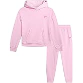Reebok Girls Sweatsuit Set - 2 Piece Soft Long Sleeve Hoodie Sweatshirt and Sweatpants for Girls - Athletic Sweatsuit, Size 12, Pink