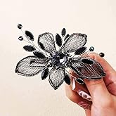 CASDRE Rhinestone Bridal Hair Barrette Black Leaf Bride Wedding Hair Clips Crystal Hair Accessories for Women and Girls