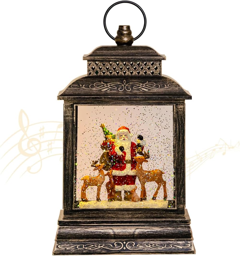 Snow Globes - GOOSH Christmas Snow Globe Lantern Musical Decoration with Battery Operated LED Water Glittering Music Playing with 6H TimerChristmas Home Décor (Santa Claus-D)