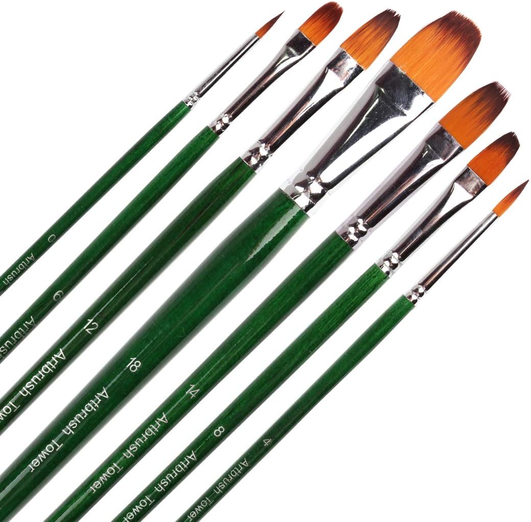 Filbert Paint Brushes for Acrylic Painting, 7 Piece, Long Handle Synthetic Bristles Artist Paint Brushes for Watercolor,Gouache, Oil, Face Painting