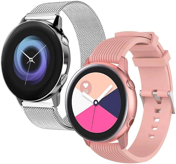 Afunta 2 Pcs Watch Band Compatible Samsung Galaxy Watch Active Silicone Watch Band Stainless Steel Band Sport Replacement Wristband With Adjustable Loop Pink Silver Amazon Ca Cell Phones Accessories