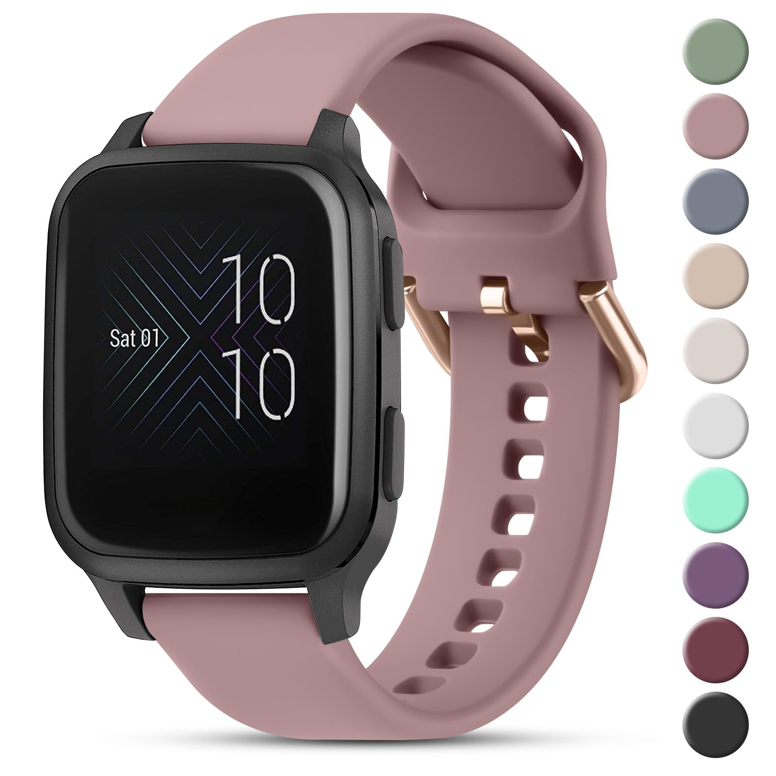 Strap compatible with Garmin Vivoactive 3/3 Music Strap/Venu 2 Plus/Venu SQ/Forerunner 245/645/55, 20mm Adjustable Soft Silicone Replacement Strap (Large for 155mm - 205mm Wrist, Smoke Purple)