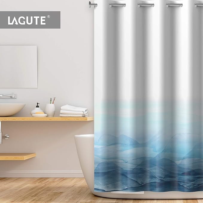 Lagute Snaphook Oriental Hook Free Shower Curtain Liner Set