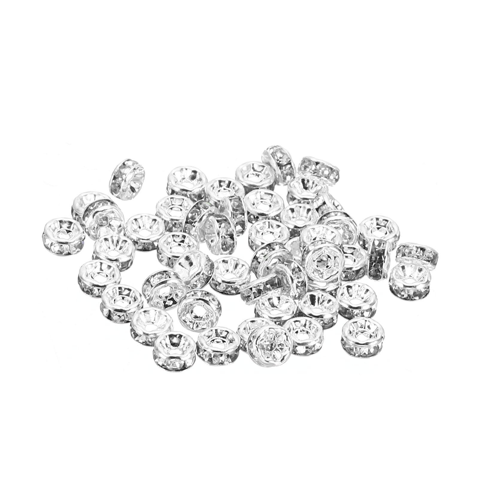 PATIKIL 4mm Spacer Beads, 100pcs Bead Spacers Rondelle Spacer Beads Rhinestone Small Round Bulk Glass Beads Crystal for Making DIY, Silver