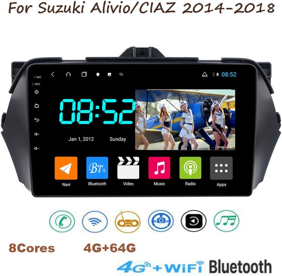 Yuahwyehe Android Car Stereo 9 Inch Android8.1 HD Touchscreen GPS Navigation for Suzuki Alivio/CIAZ 2014-2018 Bluetooth Support 4G Screen,Wifi,BT,Mirror Link,Radio Tuner