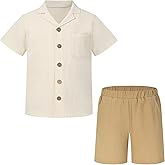 Weixinbuy Boys 2 Pieces Outfits Set Casual Beach Shorts Summer Cotton Short Sleeve Button Down Shirts Clothes Set for Boys