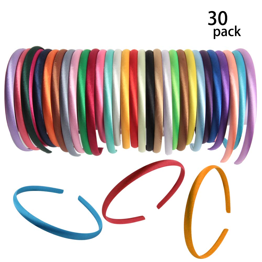 Blulu 50 Pieces Satin Headbands Black Satin Covered