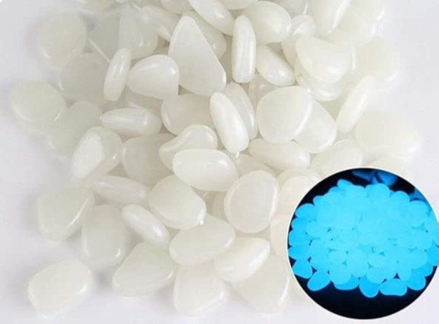 2lb 400PCS Glow in the Pebbles Stones for Indoor and Outdoor Walkways Garden Driveway Large Bag Powered By Light And Solar (White)