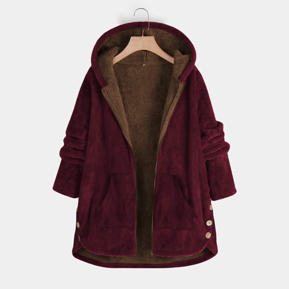 Lazapa Cardigan Coat for Women, Vintage Fall Winter Plus Velvet Thicken Lightweight Warm Hooded Plush Windbreaker Jacket