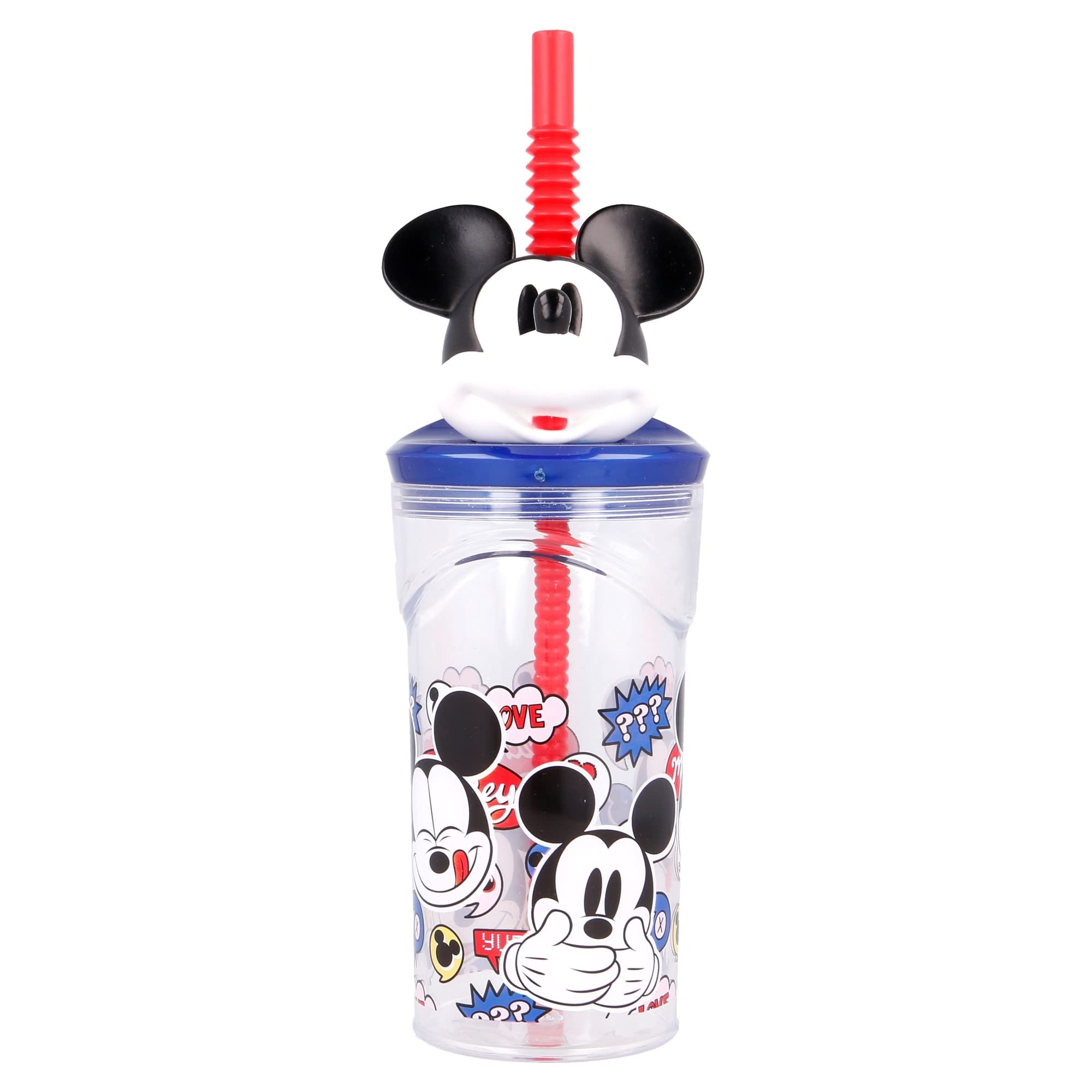 3D Children's Cup with Disney Mickey Mouse Graphic, 360 ml, with Integrated Straw, BPA-Free, Easy to wash and Reusable