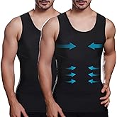 Mens Slimming Compression Shirt, Body Shaper Workout Tank Top, Gynecomastia Tummy Control Undershirts - Change in Seconds
