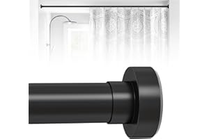 HTZON Black Shower Curtain Rod 34 to 43Inch:Small Spring Tension Shower Rods for Bathroom Kitchen Doorway,Modern Heavy Duty Adjustable Tension Shower Curtain Rod No Drilling No-Slip Easy Install,Black