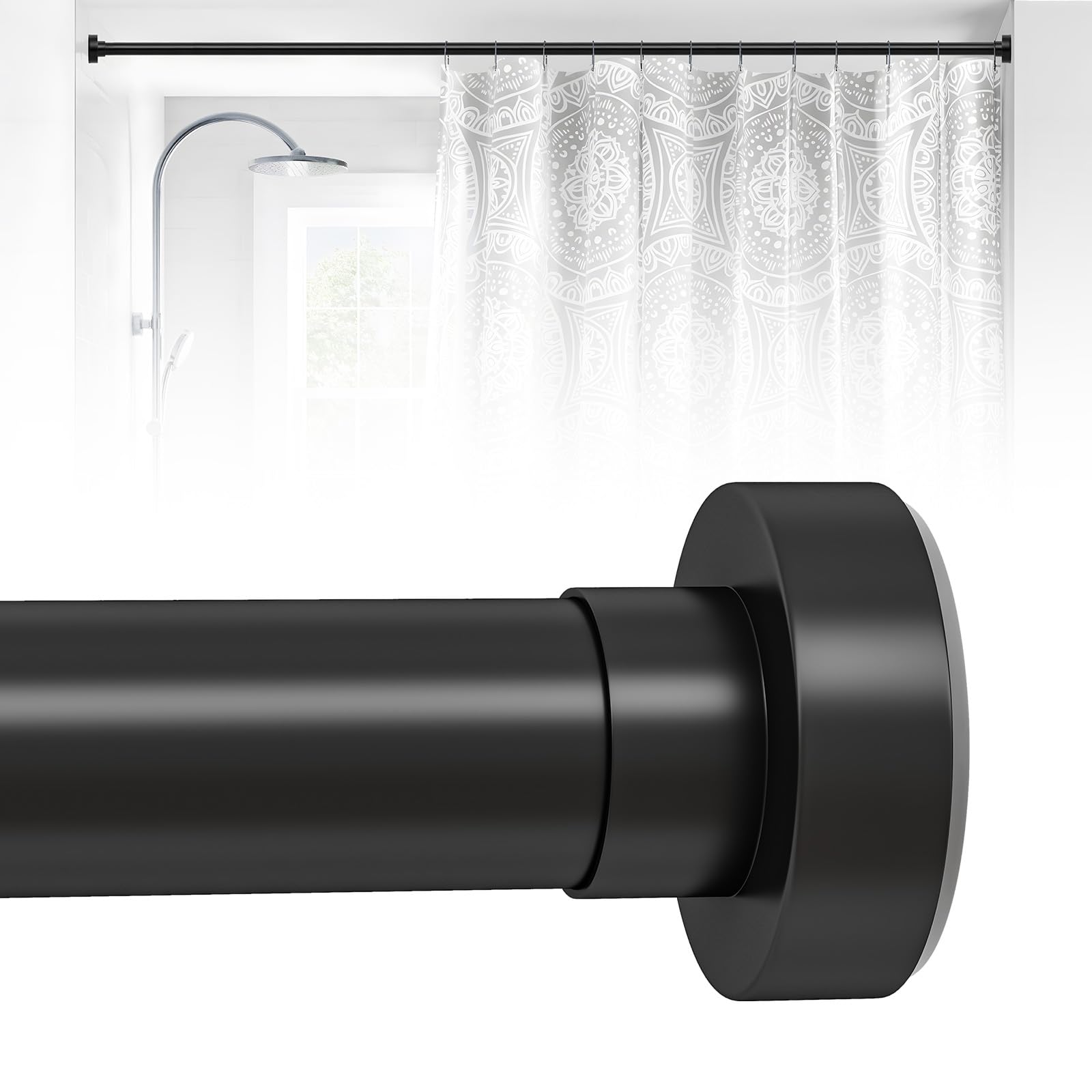 Photo 1 of HTZON Black Shower Curtain Rod 18 to 45Inch:Small Spring Tension Shower Rods for Bathroom Kitchen Doorway,Modern Heavy Duty Adjustable Tension Shower Curtain Rod No Drilling No-Slip Easy Install,Black