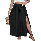 BEAUDRM Women's Plus Size Maxi Skirt Split Hem Elastic High Waist Flowy A Line Summer Vocation Skirts