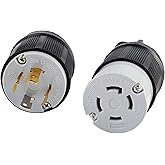 Wadoy L14-30 L14-30R Locking Connector and L14-30P Female Plug Set, 30 Amp, 125/250V, 3 Pole 4 Wire, 7500W Generator Twist Lo