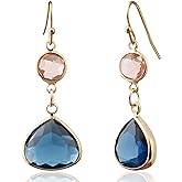 Desnuage Sapphire Blue Dangle Earrings Blue Topaz Gold Handmade Aquamarine Drop Earrings for Women - Blue & Pink