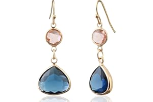 Desnuage Sapphire Blue Dangle Earrings Blue Topaz Gold Handmade Aquamarine Drop Earrings for Women - Blue & Pink