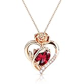 Molenia Heart Birthstone Rose Necklace for Women: Genuine 925 Sterling Silver Rose Gold Pendant Dainty Necklace Gold Jewelry Valentines Christmas Anniversary Birthday Gifts for Wife Mom Daughter