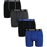 Reebok Mens Boxer Briefs - 4 Pack Stretch Performance 6" Inseam Moisture Wicking Mens Underwear Boxers with Contour Pouch