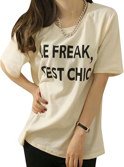 Amazon ゆったり 長め丈 半袖 カジュアル ロゴ入り Tシャツ レディース トップス クリーム 2xl Tシャツ カットソー 通販