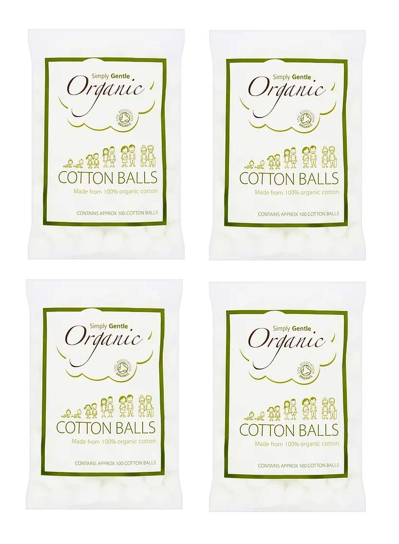 Simply Gentle Organic Cotton Wool Balls, 4 Pack (4 x 100 Balls)