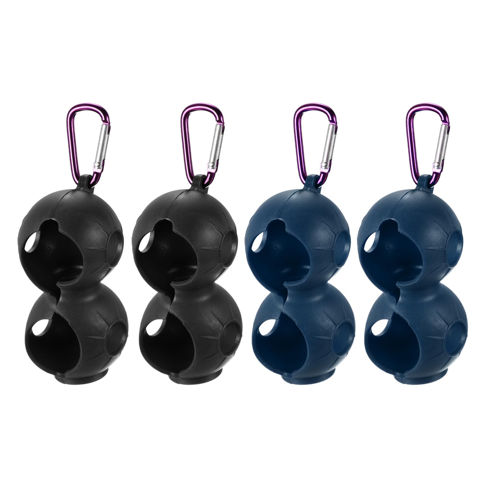 PATIKIL Golf Ball Holder, 4 Pack Silicone 2 Balls Carrier Protective Portable Sleeve with Buckle for Golf Bag Belt, Blue, Black