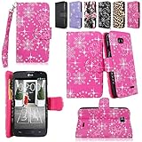 Cellularvilla Wallet Case for Lg Optimus L70 (Metropcs) Ms323 / Optimus Exceed Ii (Verizon) Vs450 / Dual D325 Pu Leather Shiny Glitter Wallet Card Flip Open Pocket Case Cover Pouch (Pink Glitter)