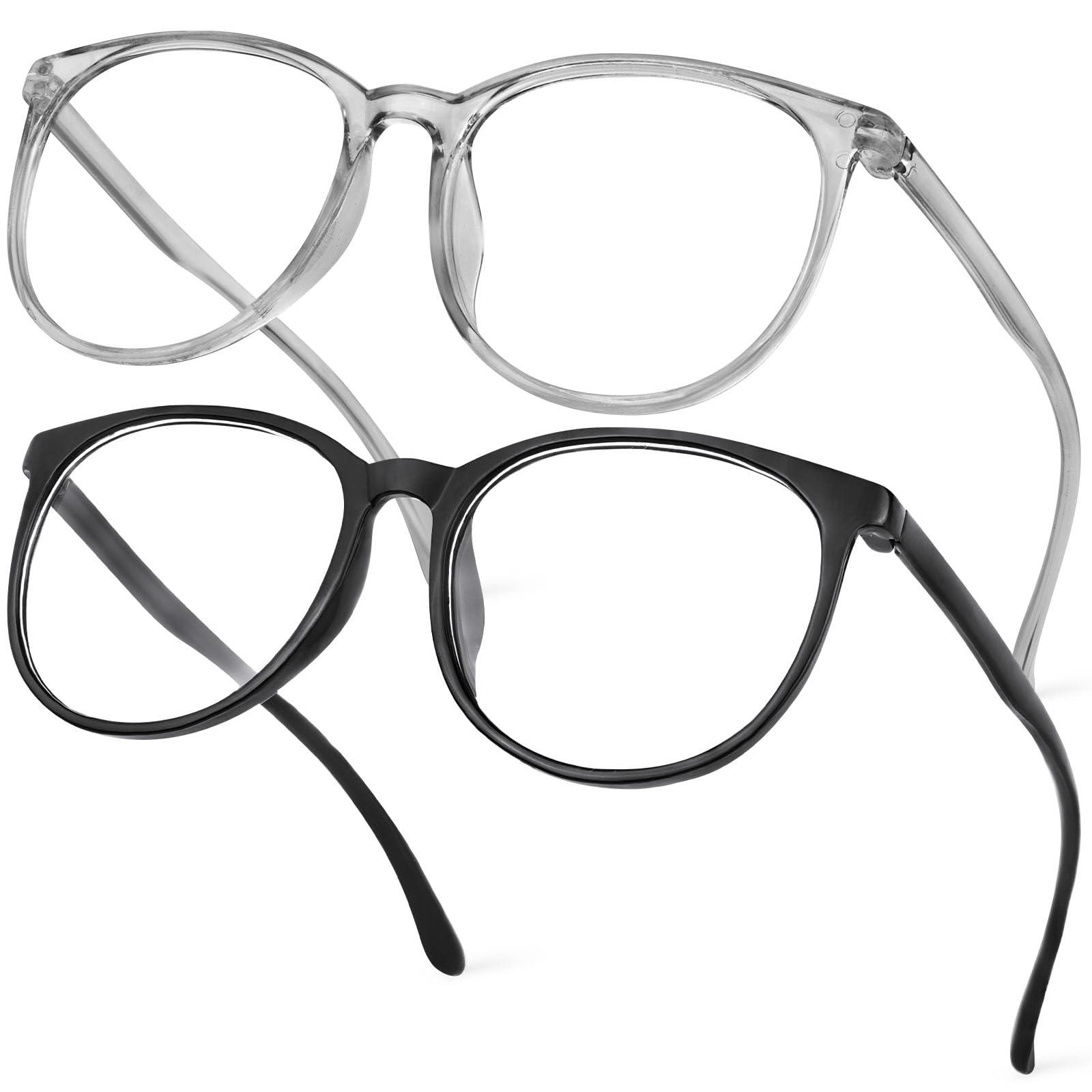 Aomig Blue Light Blocking Glasses, 2 Pcs Anti Blue Light Computer Gaming Glasses for Women Men, Lightweight Blue Light Blocking Reading Filter UV(Black+Transparent Gray)
