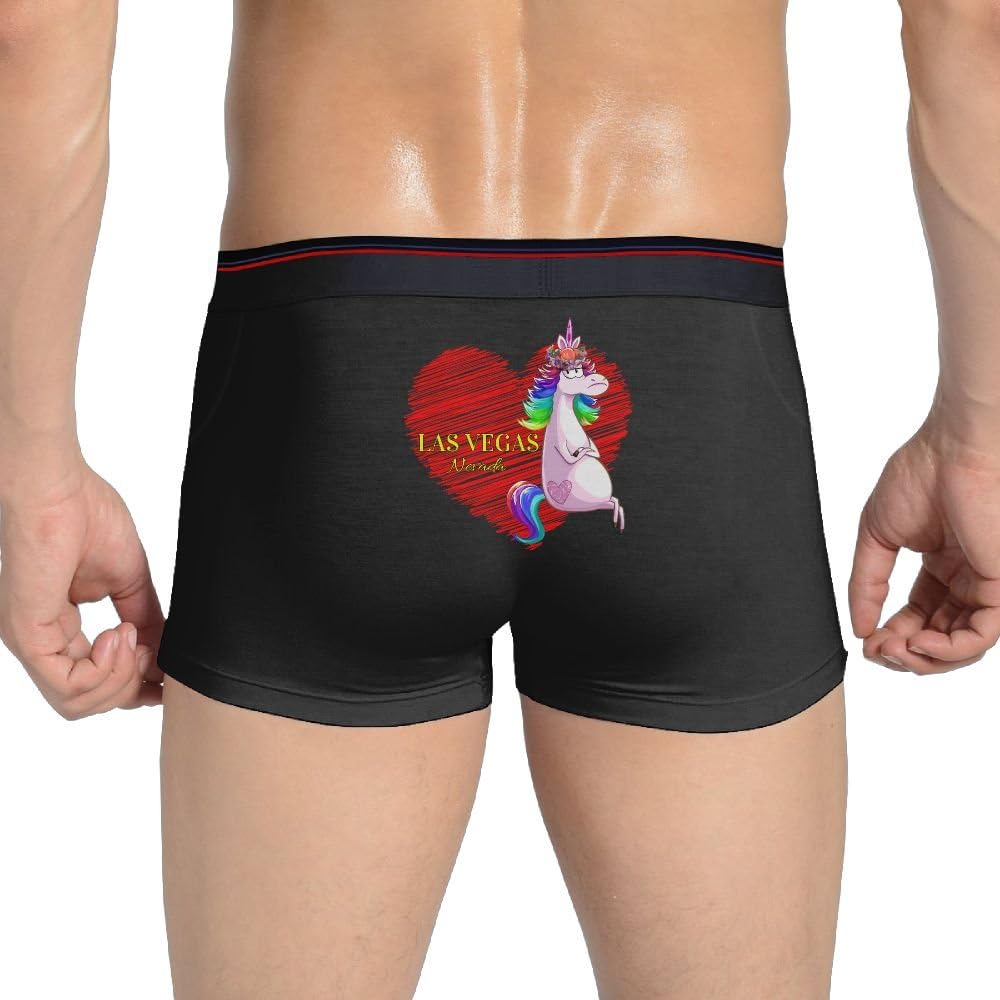 Mens Classics I Love LAS Vegas With Rainbow Unicorn Boxer Brief Stretchable Underwear Comfort Flex Waistband