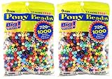 Pony Beads Multi Color 9mm 1000 ct Per Bag, 2-Pack