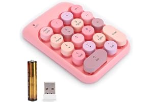 Glomora Wireless USB Numeric Keypad, Water Proof 18-Keys Pink Mini Number Pad, Vintage Colorful Round Cap Num Keyboard for Fi