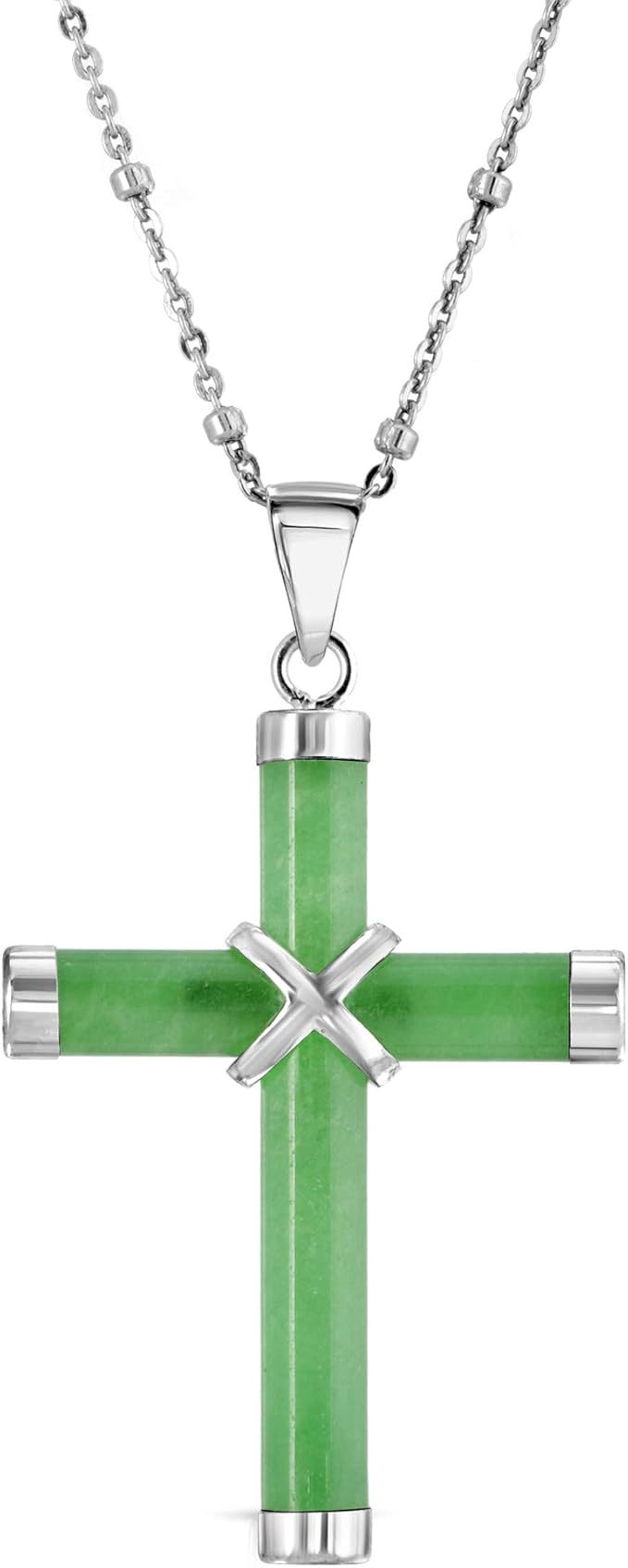 Amazon.com: Sterling Silver Cross Genuine Green Jade Charm Pendant 17