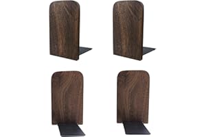 RHONZHAO Wood Book Ends for Shelves, Non-Skid Wood Bookends, Heavy Duty Book Stand Support for Books and Movies (Walnut-2 Pair, Medium)