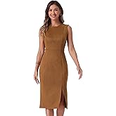 Allegra K Faux Suede Dresses for Women's Sleeveless Crewneck Split Hem Work Office Sheath Dress